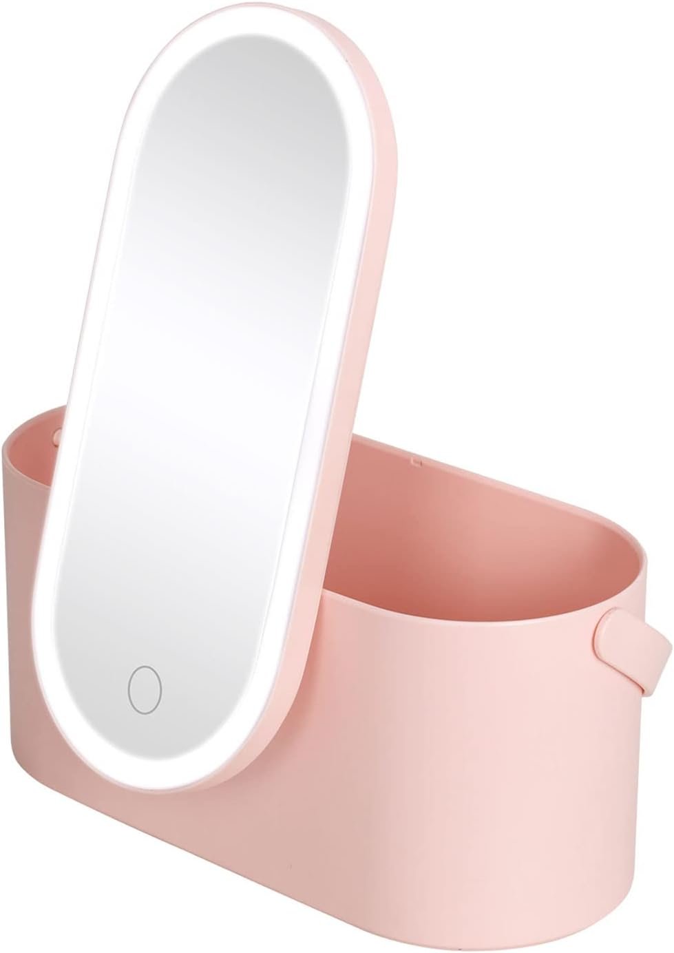 Organizador de maquillaje portátil con espejo LED táctil rosa