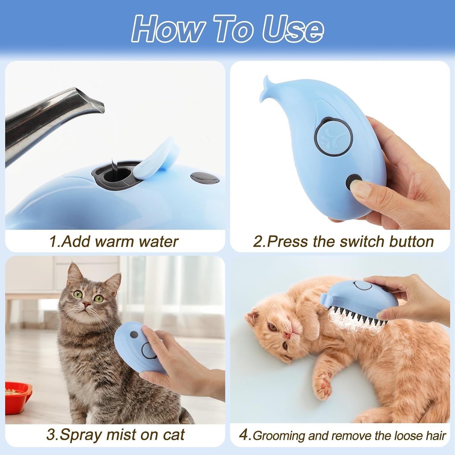 Cepillo nebulizador 3 en 1 para perros y gatos recargable USB-C - Imagen 4