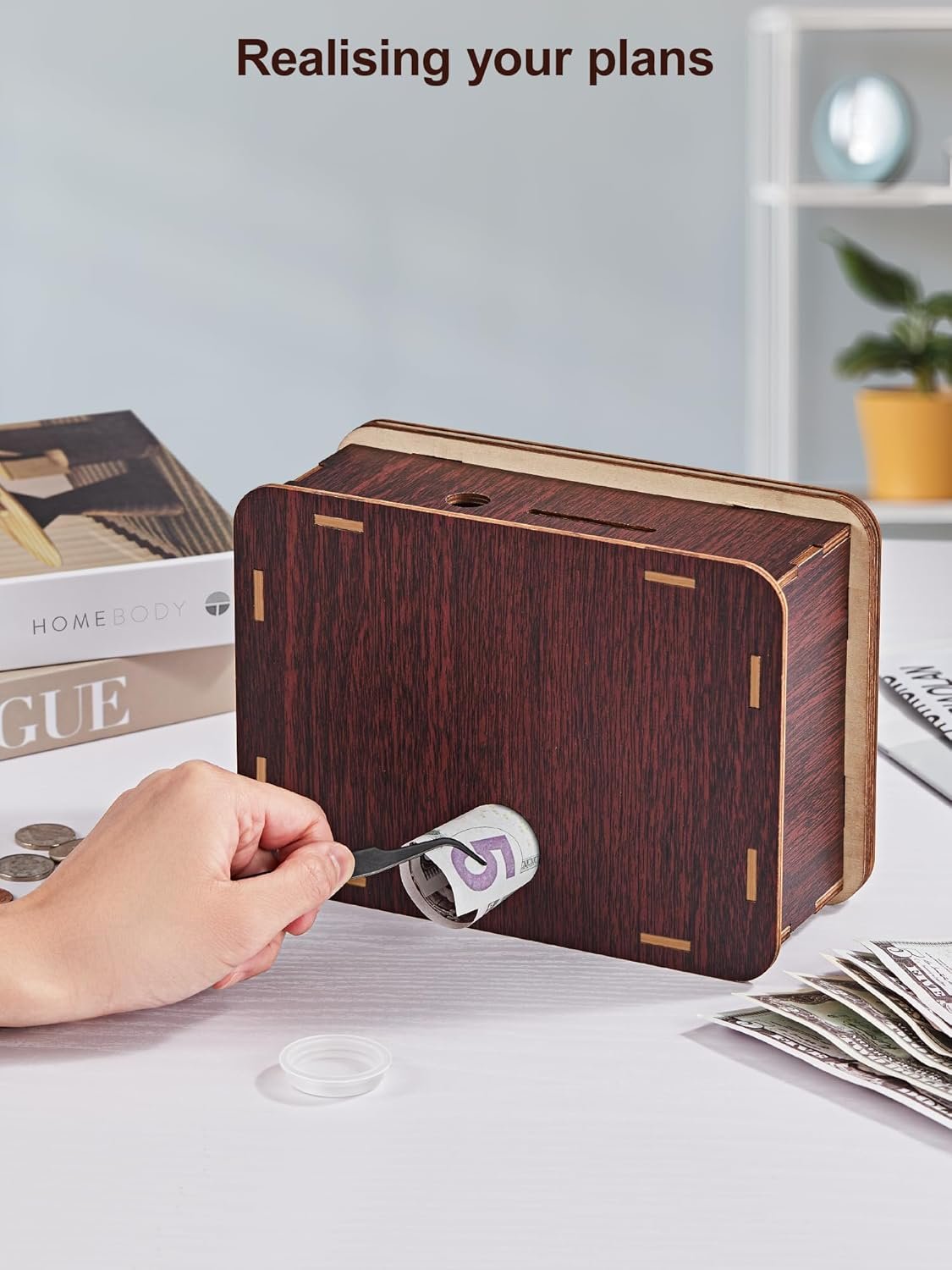 Hucha de madera con contador de ahorro y rotulador borrable - Imagen 3