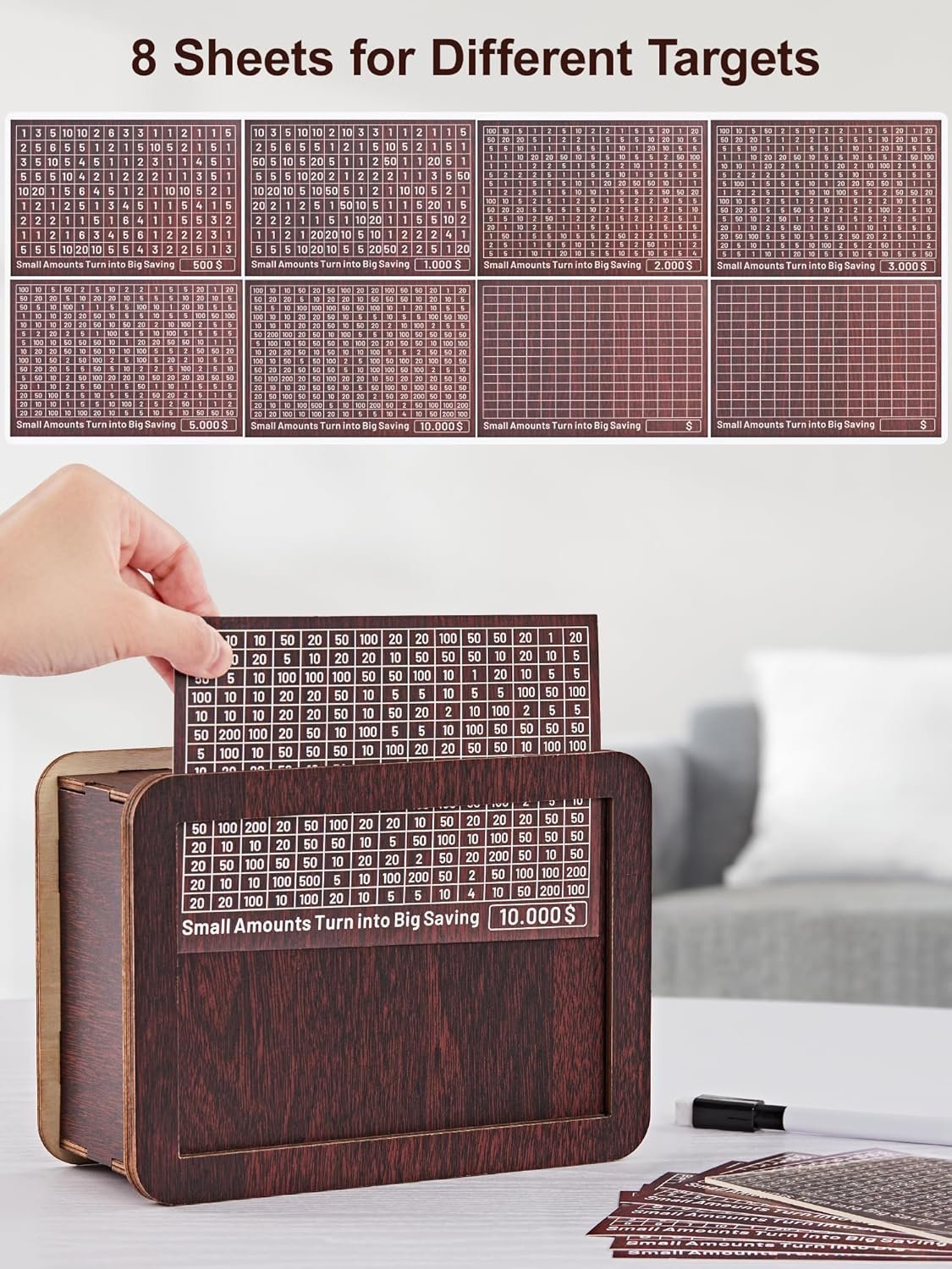 Hucha de madera con contador de ahorro y rotulador borrable - Imagen 4