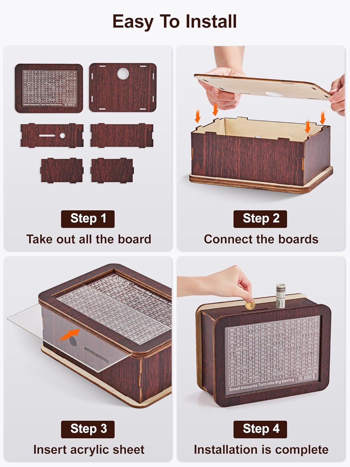Hucha de madera con contador de ahorro y rotulador borrable - Imagen 5