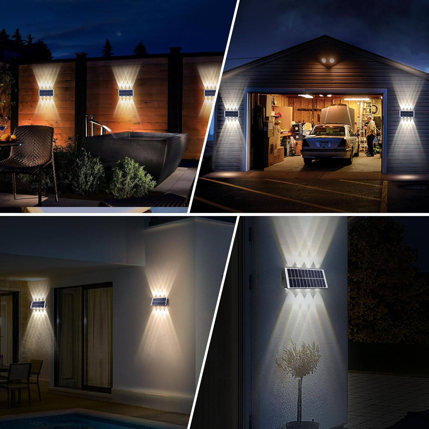Lámpara solar exterior de pared 8 LED 300 lm IP65 – luz cálida - Imagen 3