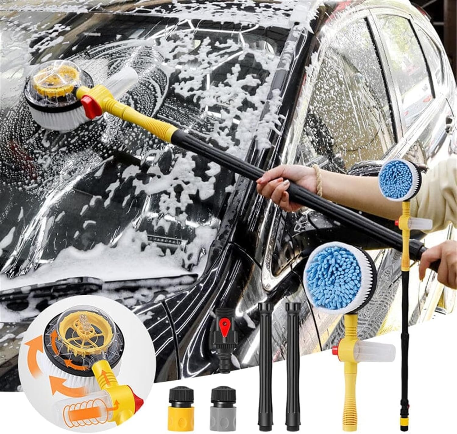 Cepillo giratorio para lavar coche con pulverizador y depósito 250 ml