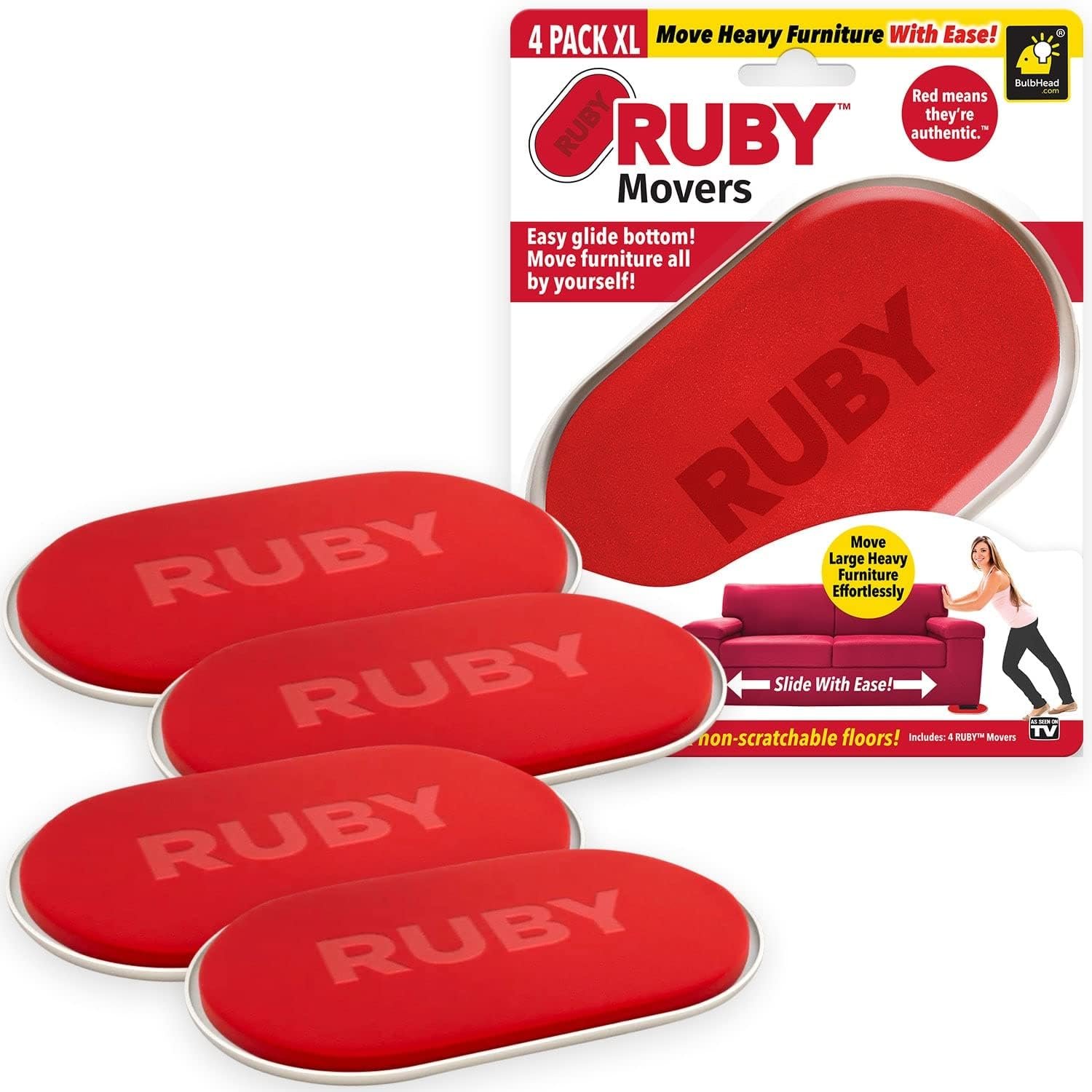 Pack 4 deslizadores para mover muebles – base deslizante roja