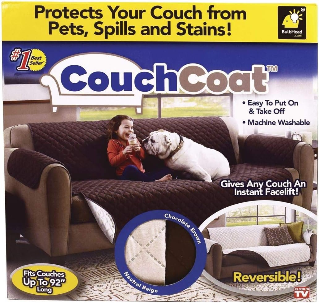 Cubre sofá reversible acolchado de 3 plazas chocolate y beige