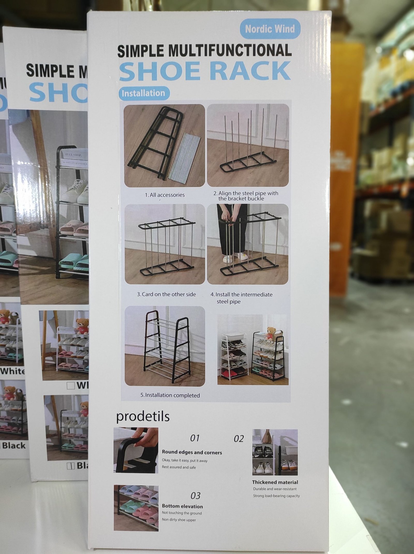 Zapatero multifuncional de 4 niveles negro – estructura ligera y desmontable - Imagen 5