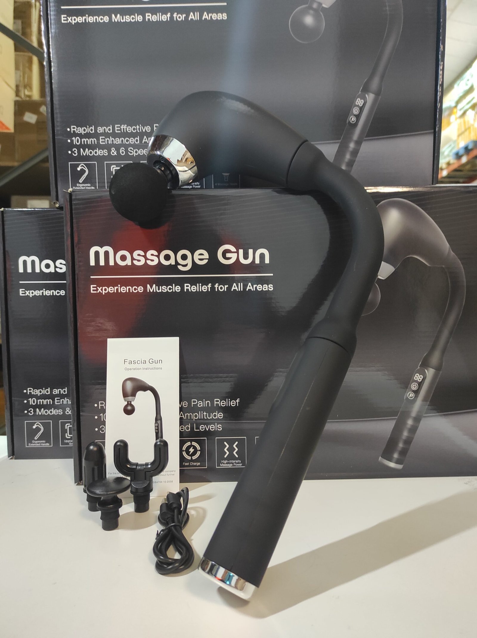 Masajeador muscular recargable con mango largo, 5 niveles y 4 cabezales - Imagen 5