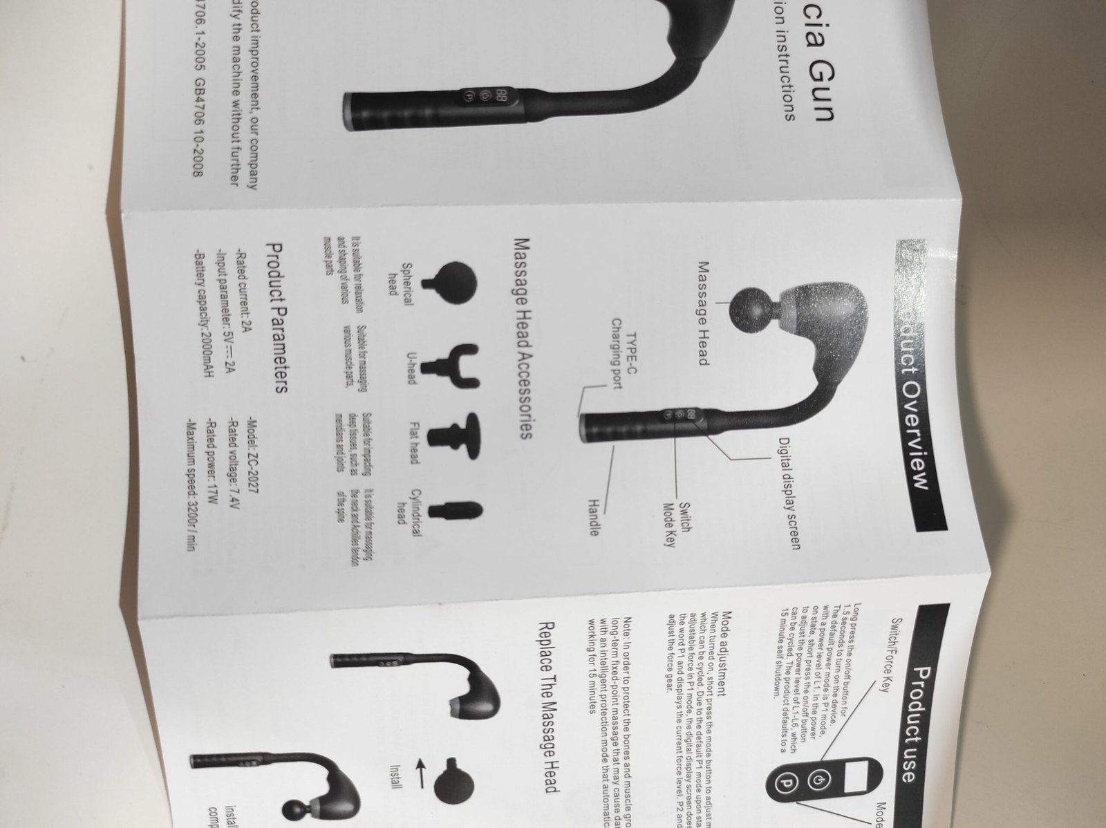 Masajeador muscular recargable con mango largo, 5 niveles y 4 cabezales - Imagen 2