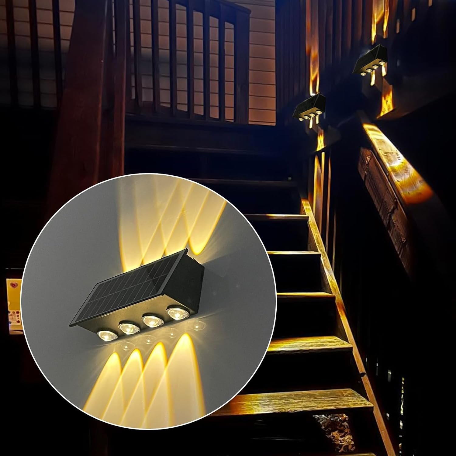 Lámpara solar exterior de pared 8 LED 300 lúmenes IP65 luz cálida