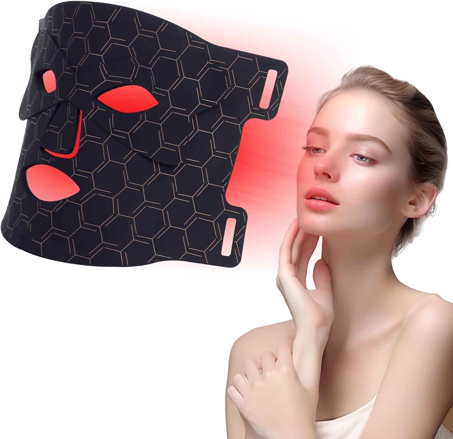 Máscara facial LED de luz roja con 240 LEDs, mando de control y carga USB-C
