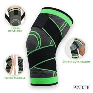 Rodillera deportiva ajustable verde y negra para entrenamiento