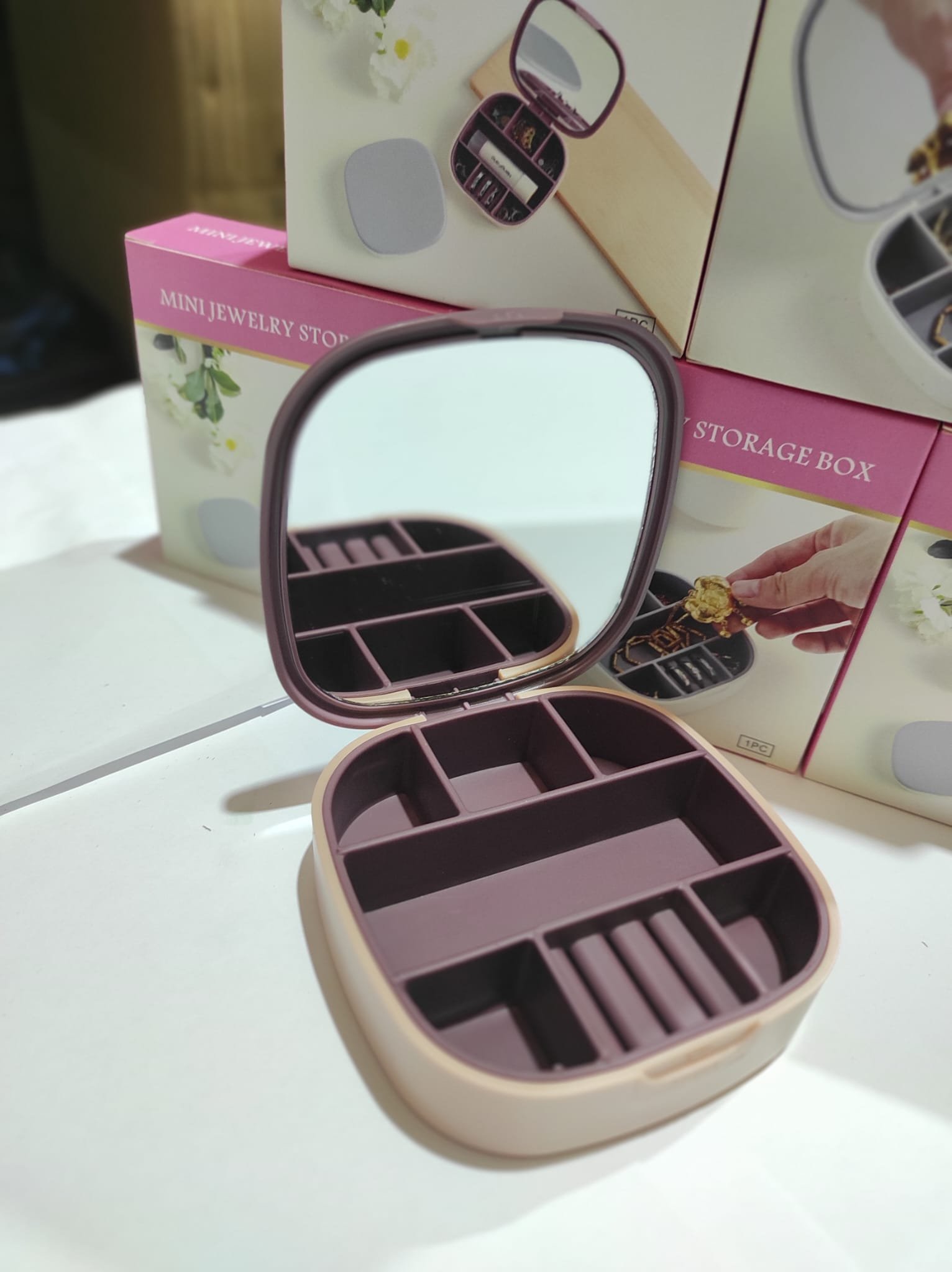Mini joyero con espejo de viaje ( rosa , blanco ) - Imagen 2