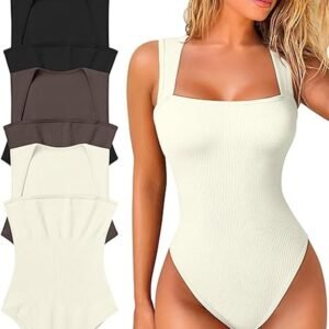 Body de mujer sin mangas con escote cuadrado beige