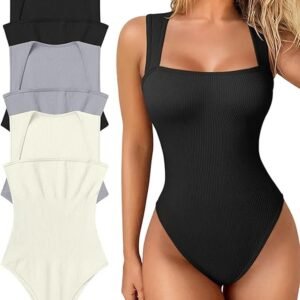 Body negro de mujer sin mangas con escote cuadrado