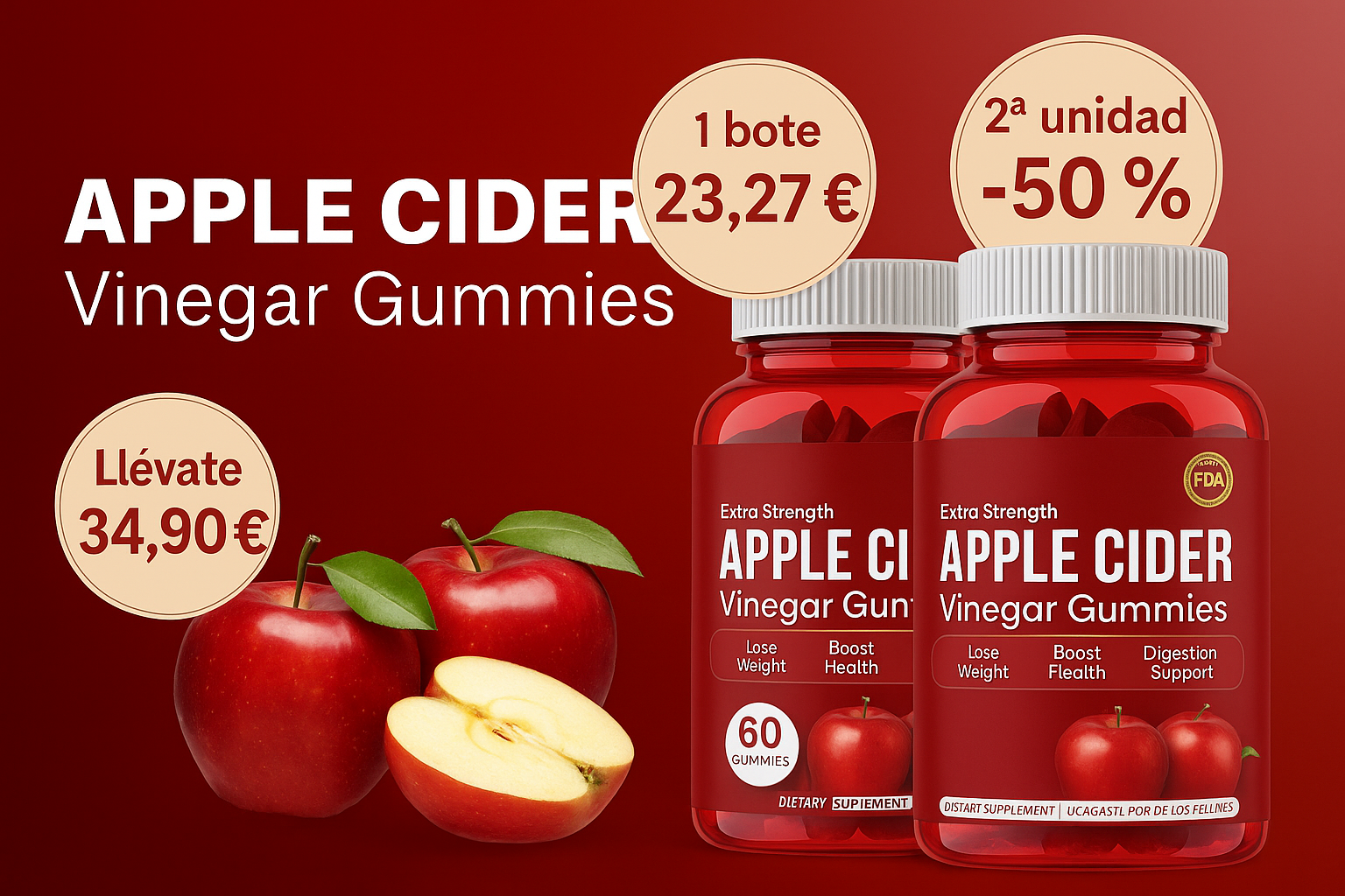 Pack 2 gominolas de vinagre de manzana Apple Cider