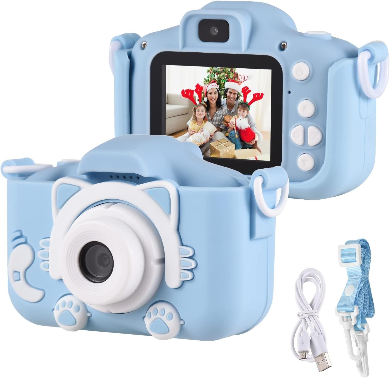 Cámara infantil 1080p con correa y pantalla de 2 pulgadas – gato azul - detalle 3