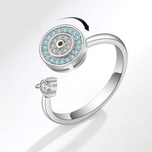 Anillo giratorio de acero inoxidable con circonita azul turquesa