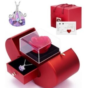 Caja de regalo con rosa preservada y cajón para joyas