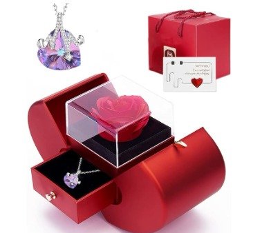 Caja de regalo con rosa preservada y cajón para joyas