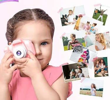 Cámara infantil 1080p con correa y pantalla de 2 pulgadas – gato rosa