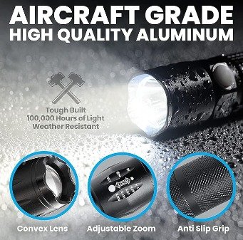 Linterna LED X22 con zoom y 5 modos de iluminación - detalle 2