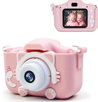 Cámara infantil 1080p con correa y pantalla de 2 pulgadas – gato rosa - detalle 3