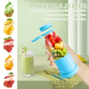 Mini licuadora portátil celeste 380 ml con 4 cuchillas