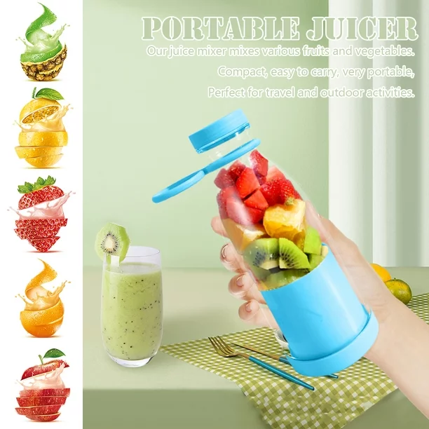 Mini licuadora portátil celeste 380 ml con 4 cuchillas
