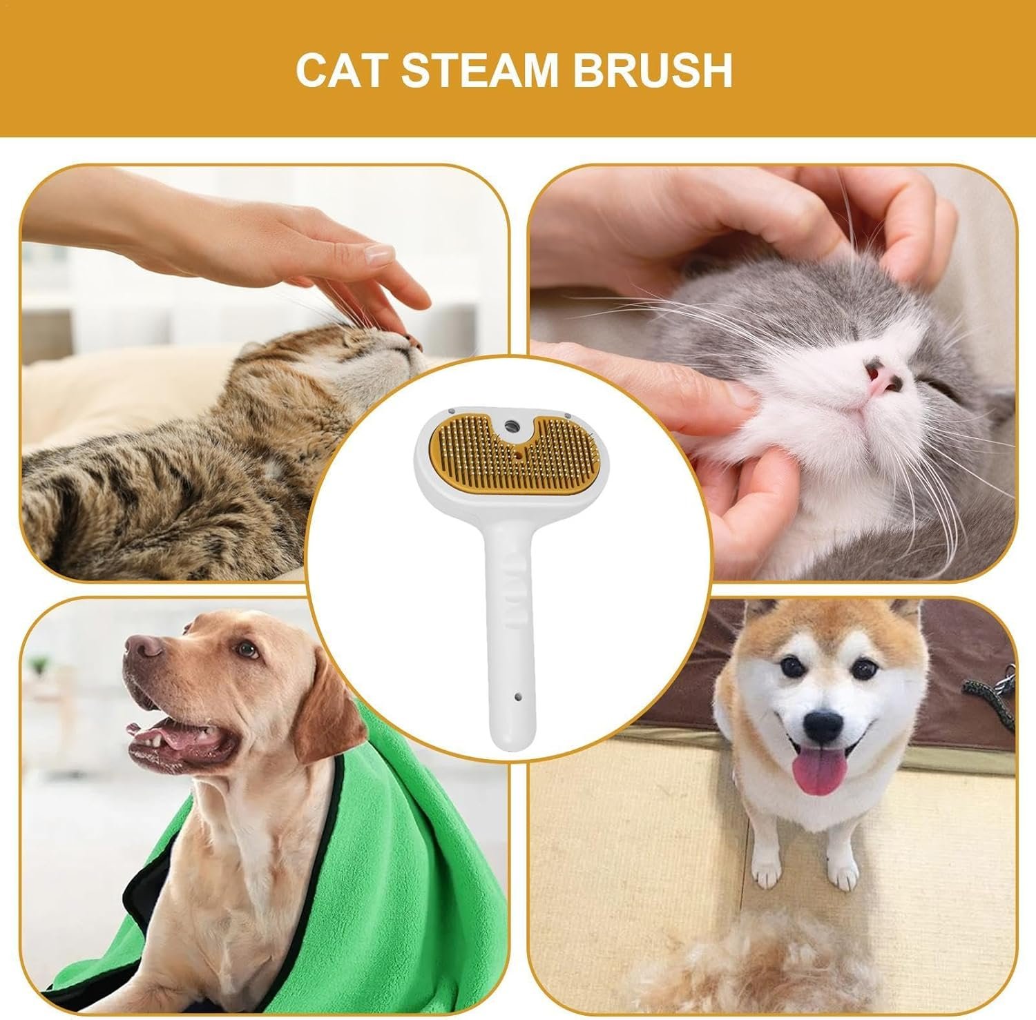 Cepillo de vapor para perros y gatos con depósito y USB-C