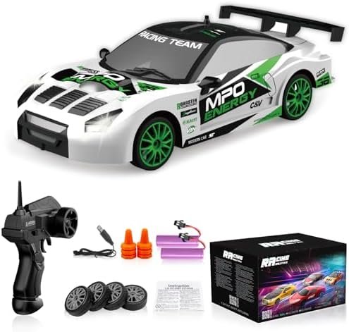 Coche teledirigido drift 1:24 GTR blanco con 4WD