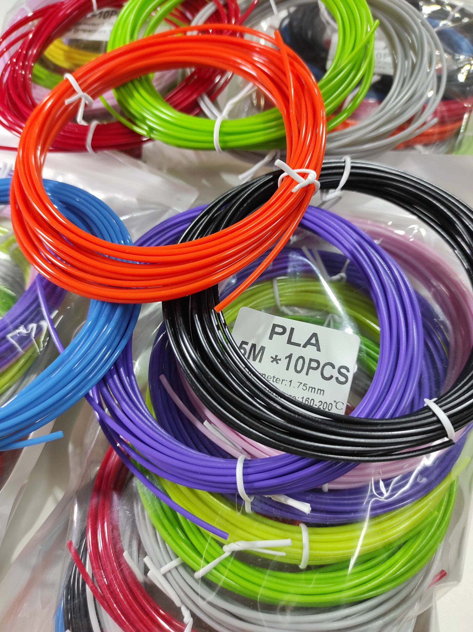 Pack de 10 filamentos PLA 1,75 mm para impresión 3D – varios colores - detalle 3