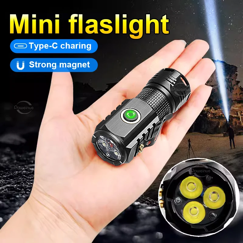 Mini linterna recargable 3 LED con imán y USB-C