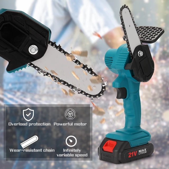 Motosierra eléctrica compacta 24 V con 2 baterías – corte 100 mm