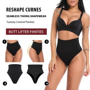 Tanga moldeadora negra de talle alto para mujer