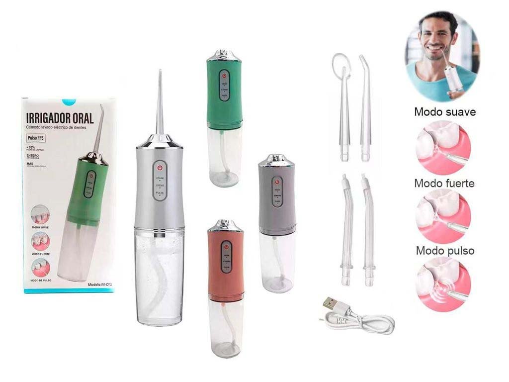 Irrigador dental portátil 220 ml con 3 modos y 4 boquillas