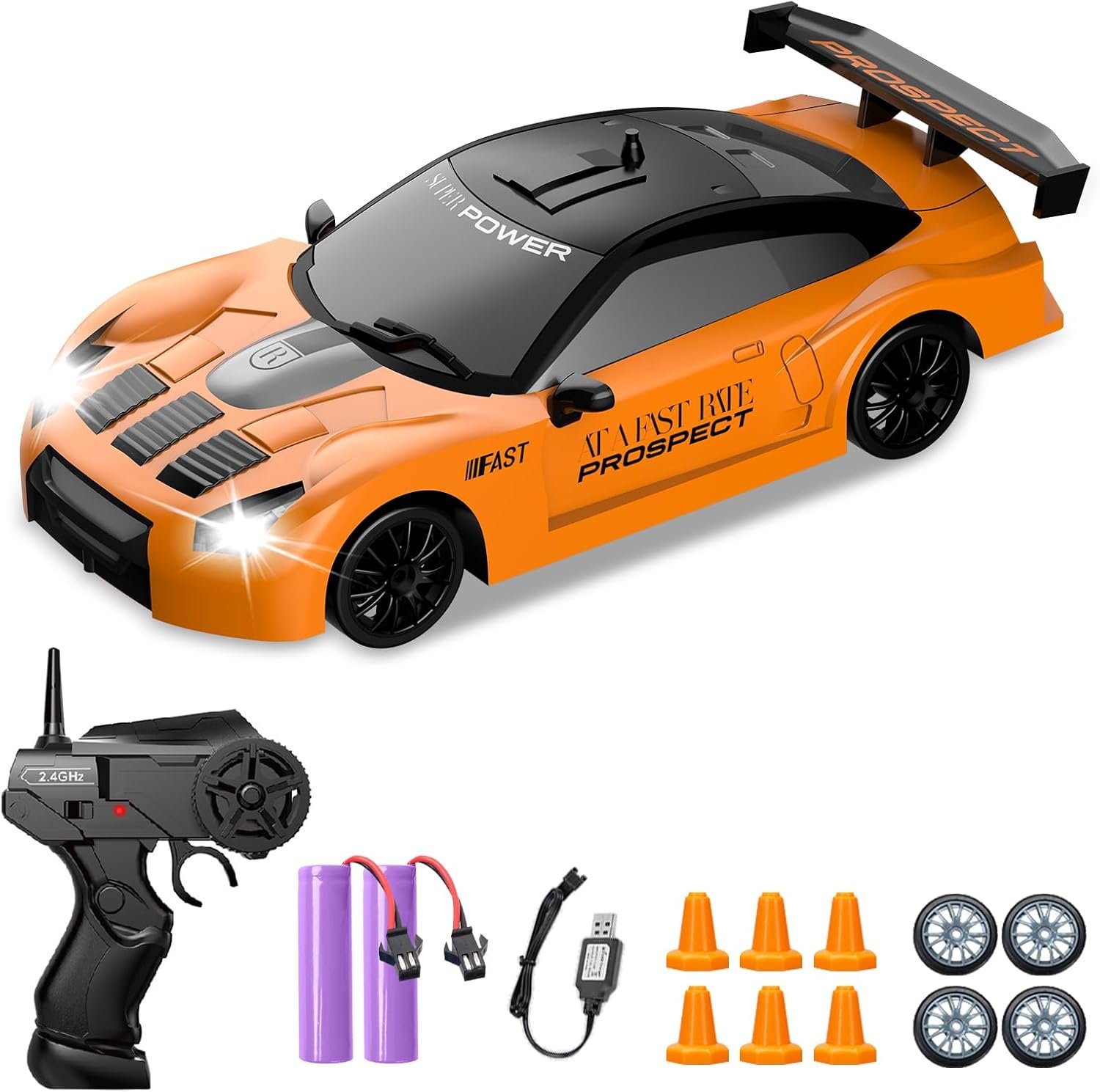 Coche teledirigido drift 1:24 GTR naranja con 4WD